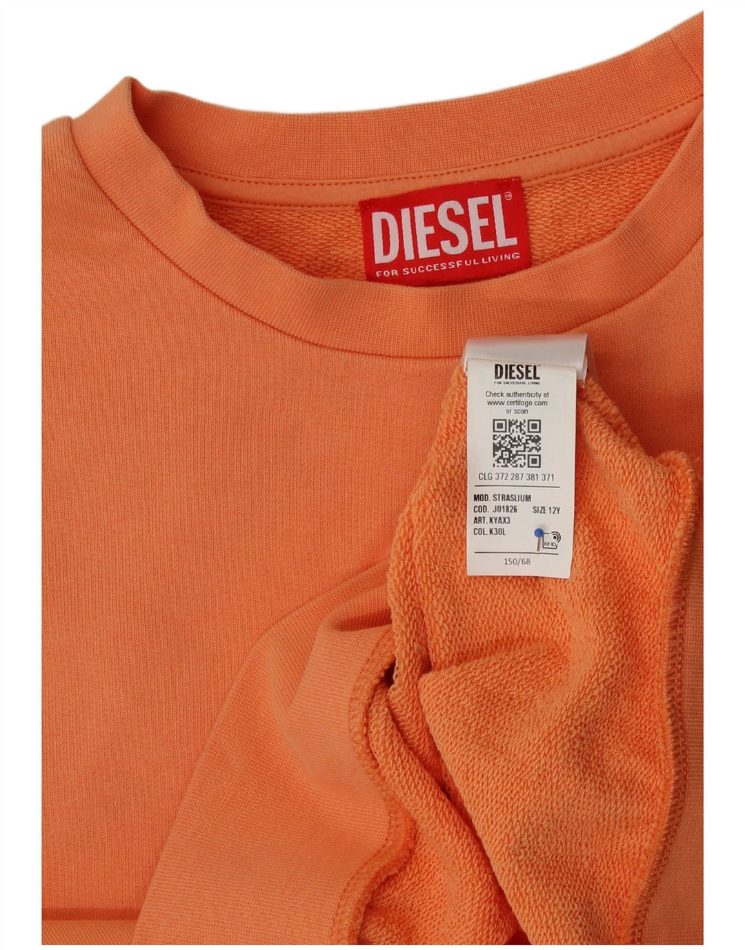 Suéter diesel feminino com corte gráfico 11-12 anos algodão laranja