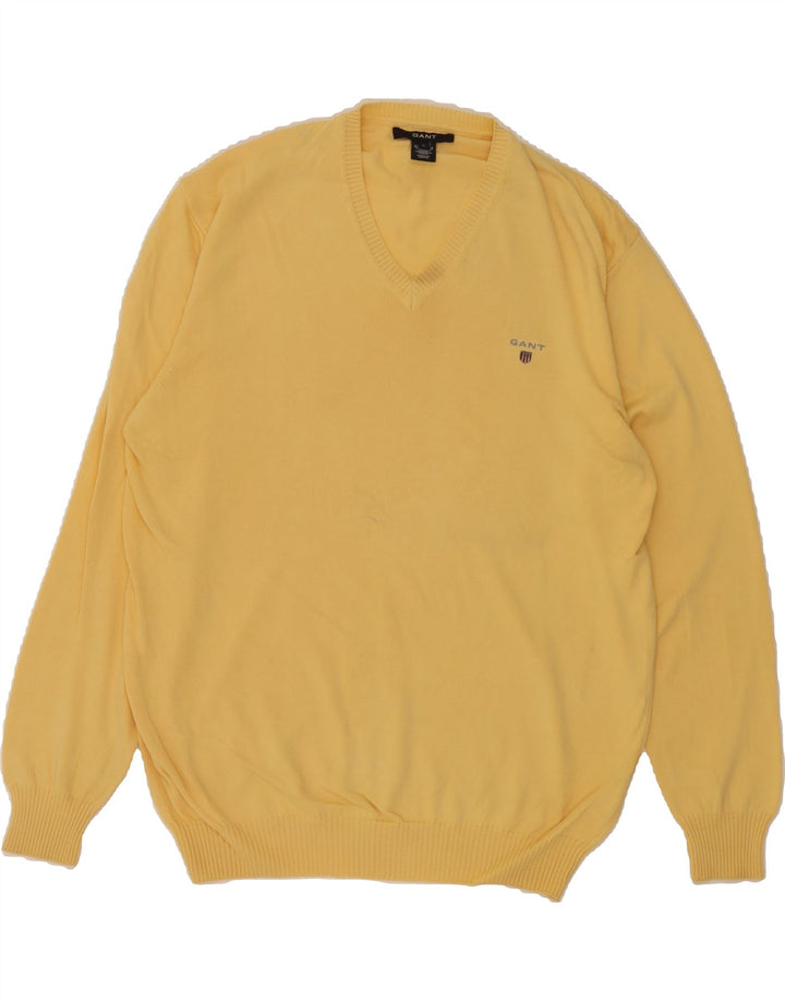 GANT Mens V-Neck Jumper Sweater Large Yellow Cotton Vintage Gant and Second-Hand Gant from Messina Hembry 