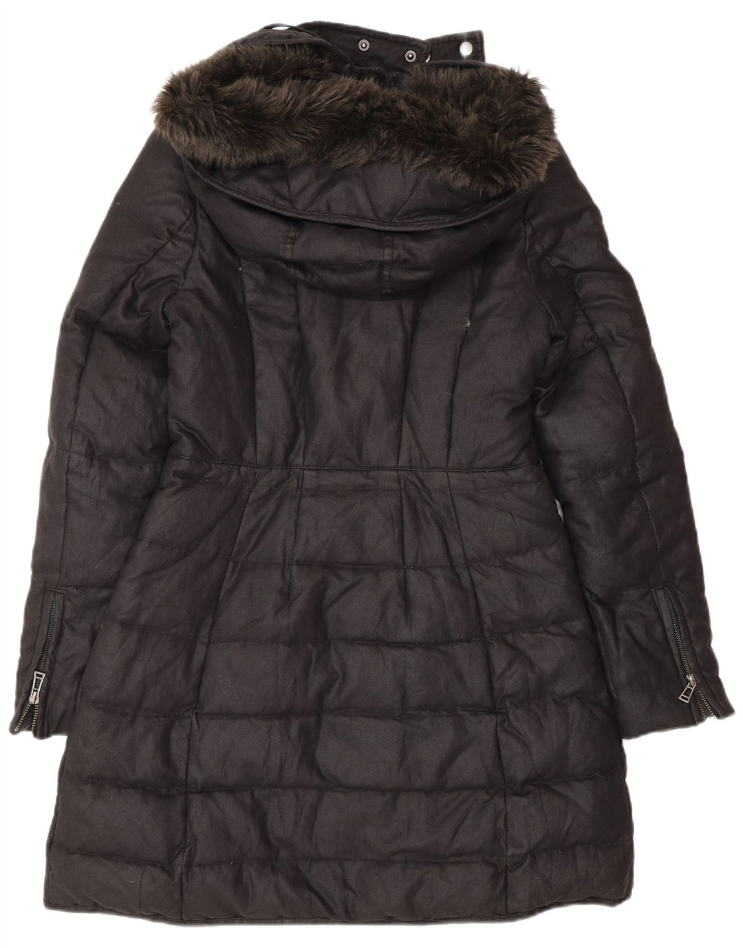 Casaco acolchoado com capuz feminino Zara UK 12 médio preto poliéster inverno