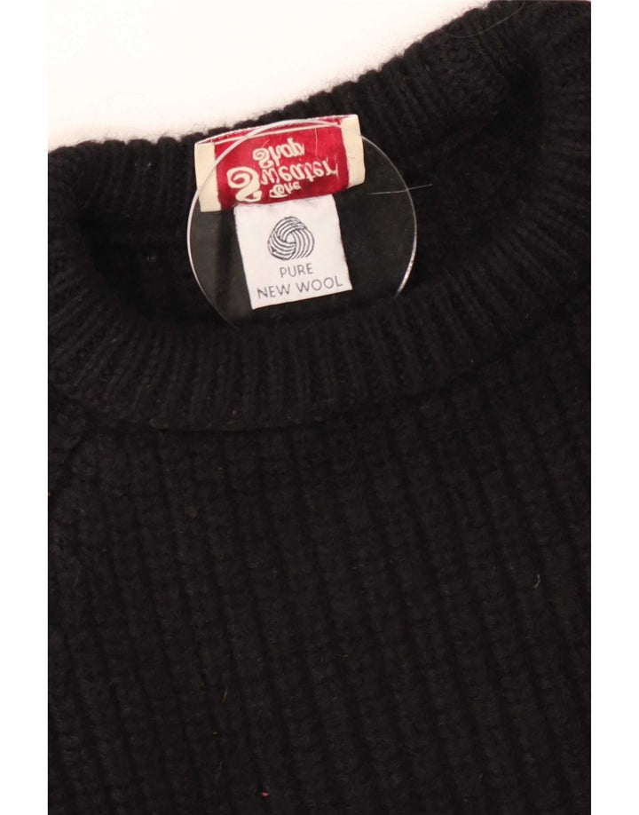 The Sweater Shop Suéter masculino com gola canoa médio preto de lã nova