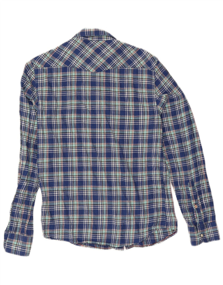 Camisa masculina Lee de flanela slim fit pequena de algodão xadrez azul