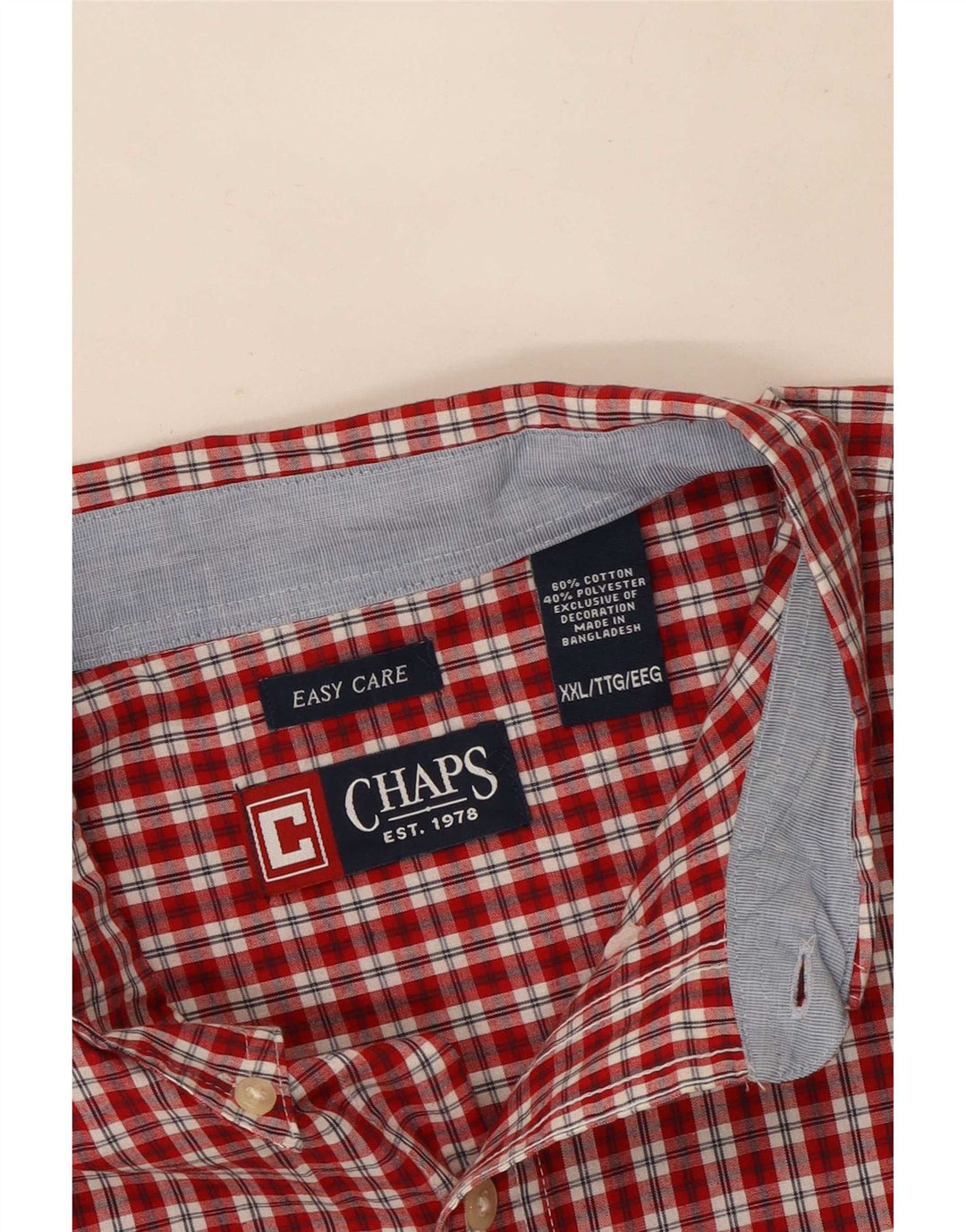 Camisa masculina de manga curta Chaps Easy Care 2XL algodão xadrez vermelho