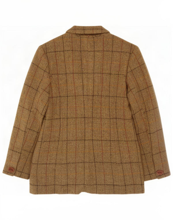 Jaqueta blazer feminina de 3 botões Harris Tweed Reino Unido 12 lã xadrez marrom médio