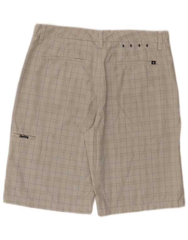 Hurley Mens Chino Shorts W32 Poliéster Xadrez Bege Médio