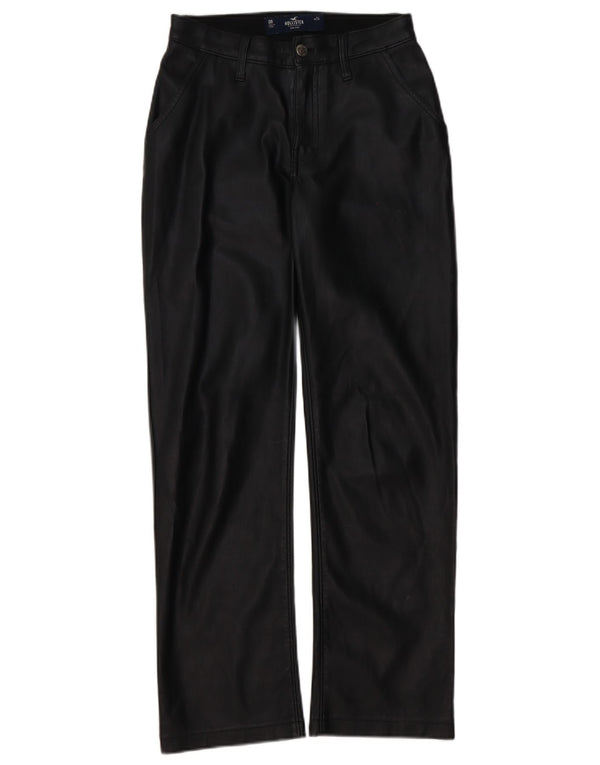 Calça feminina de couro sintético de cintura alta Hollister US 0 XS W24 L29 preta