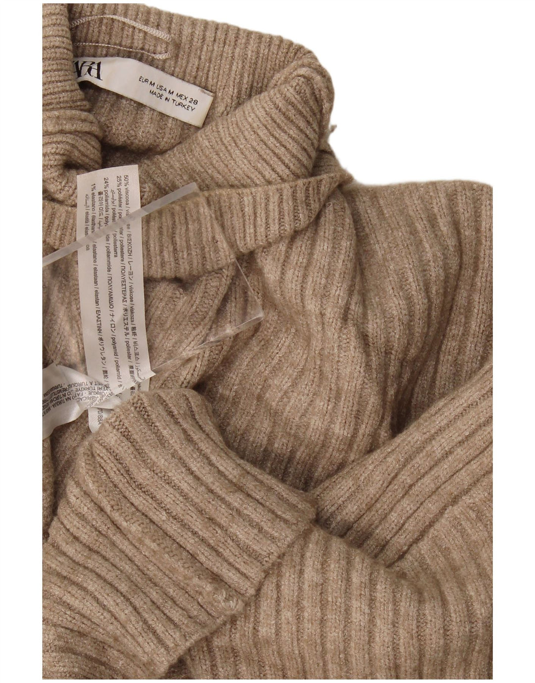 Suéter feminino Zara com gola alta e gola alta, Reino Unido 14 médio bege