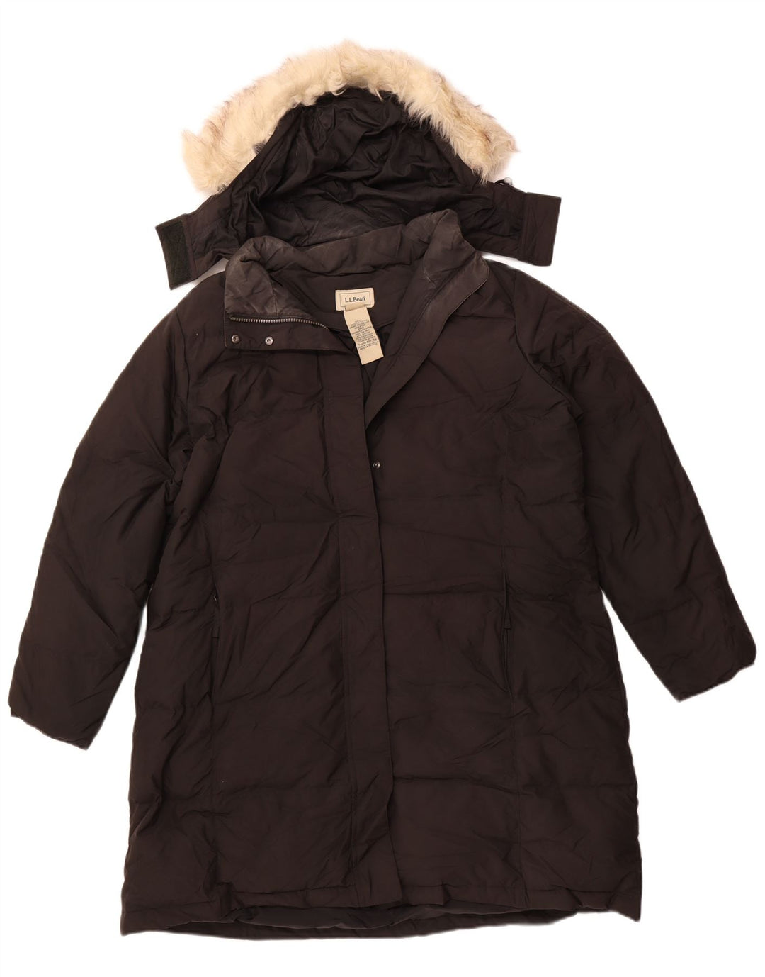 Casaco feminino acolchoado com capuz grande L.L.BEAN UK 18 XL poliéster preto