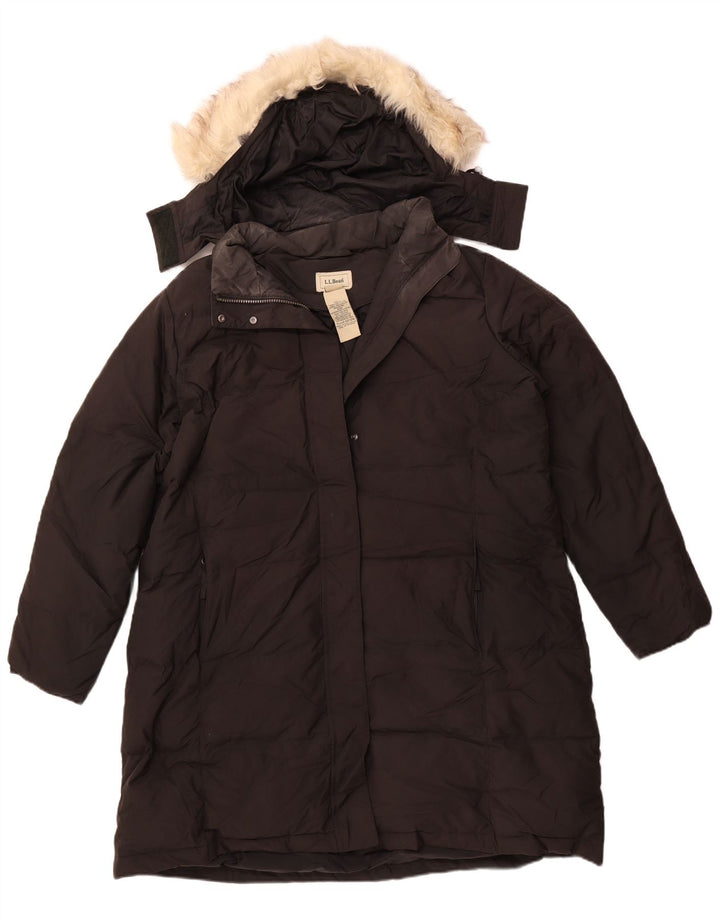 Casaco feminino acolchoado com capuz grande L.L.BEAN UK 18 XL poliéster preto