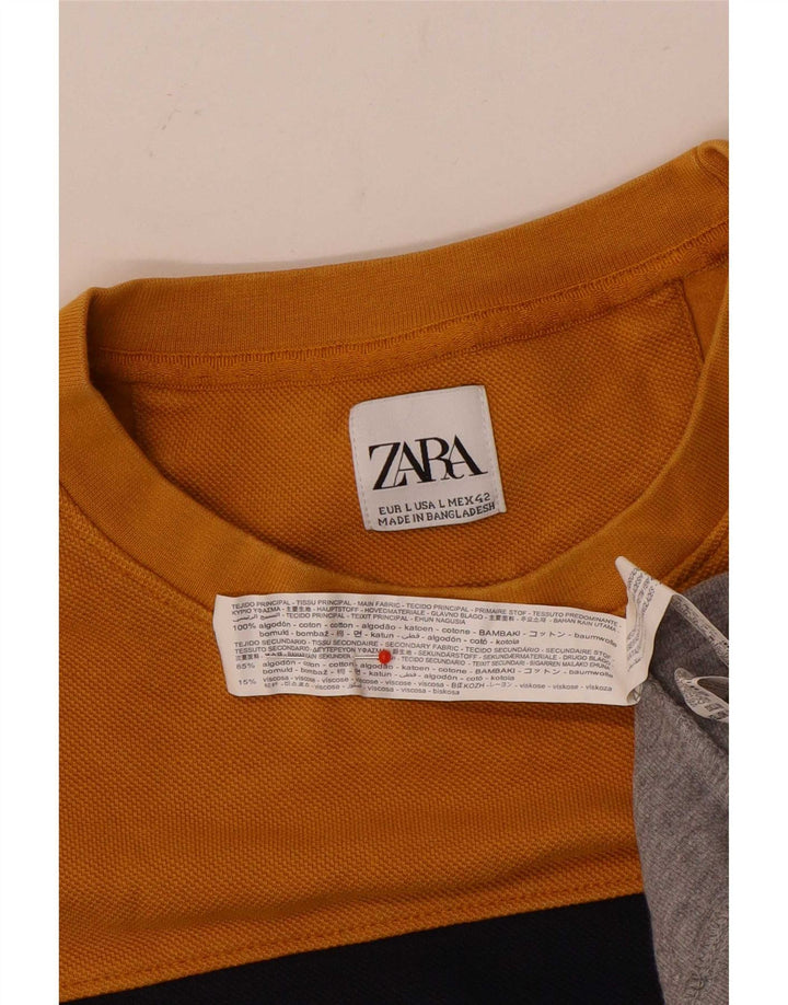 Zara moletom masculino jumper grande amarelo colorblock algodão