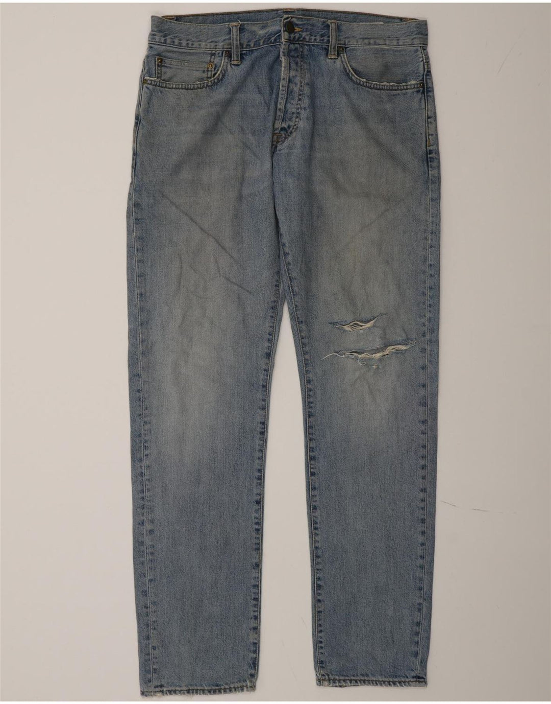 Calça jeans reta masculina Carhartt desgastada W34 L34 azul algodão