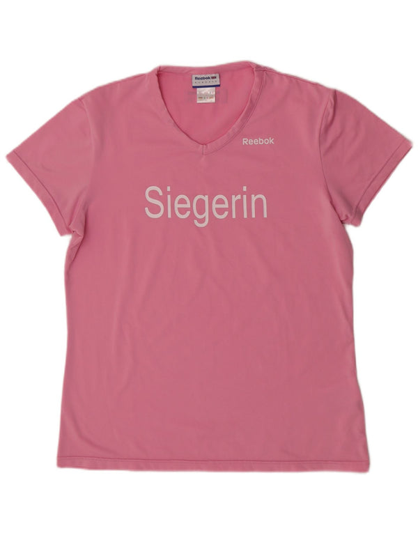 Camiseta feminina Reebok manga curta com estampa gráfica UK 14 médio rosa poliéster