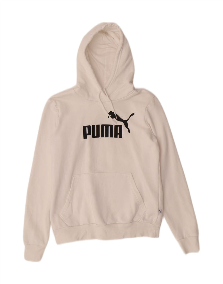 PUMA Womens Graphic Hoodie Jumper UK 12 Medium White Cotton Vintage Puma and Second-Hand Puma from Messina Hembry 