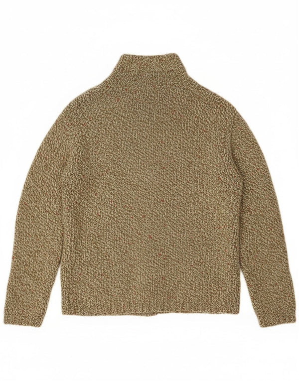 Suéter cardigã feminino vintage Reino Unido 14 grande cáqui salpicado