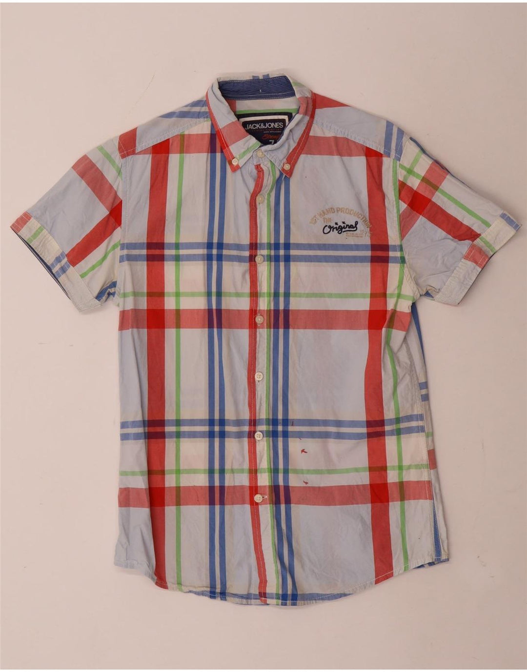 Camisa masculina de manga curta Jack & Jones xadrez azul médio