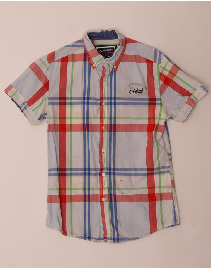 Camisa masculina de manga curta Jack & Jones xadrez azul médio