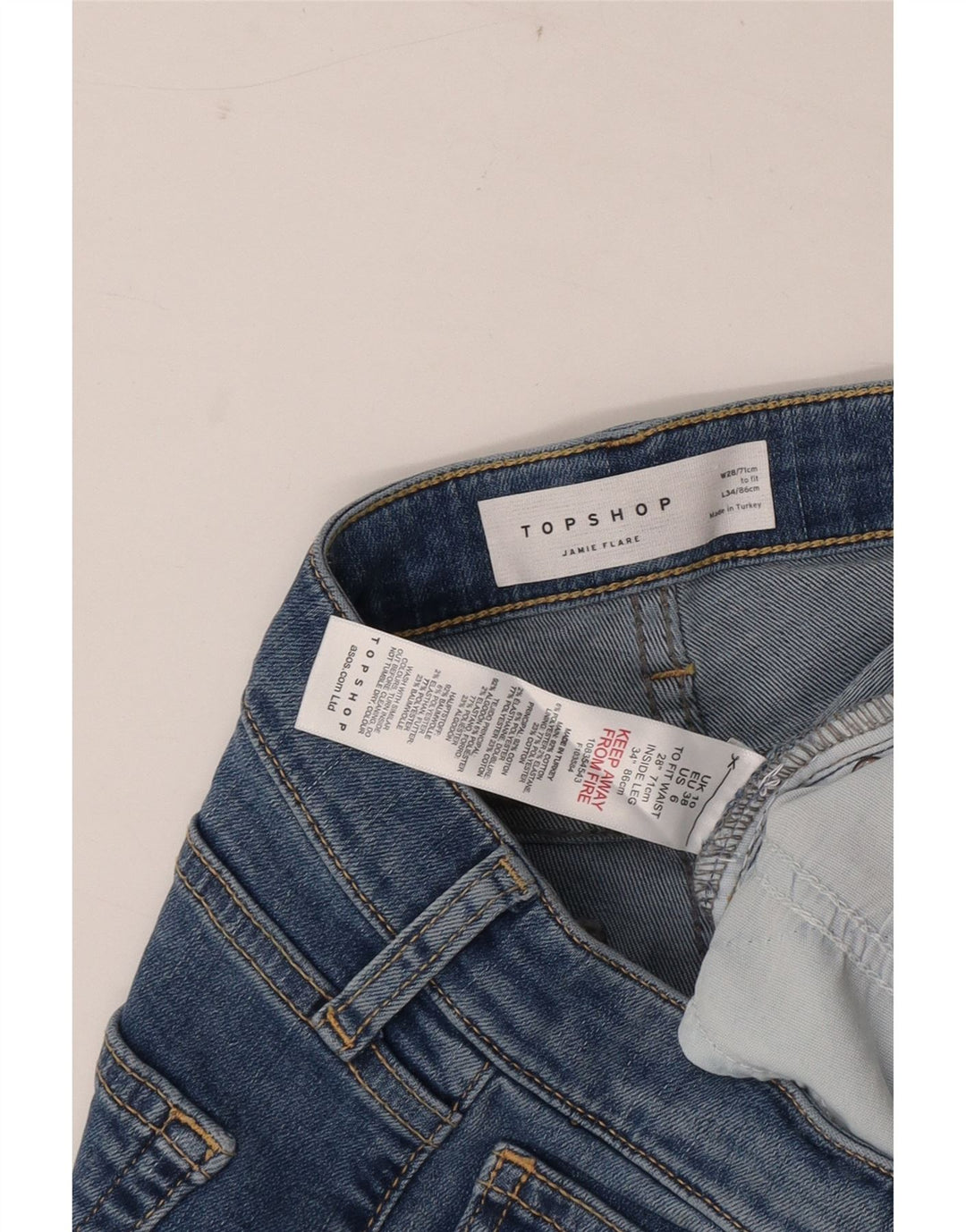 Topshop feminino Jamie Flared Jeans W28 L34 azul algodão