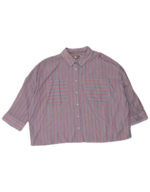 Tommy Hilfiger blusa feminina oversized manga 3/4 Reino Unido 10 pequena azul