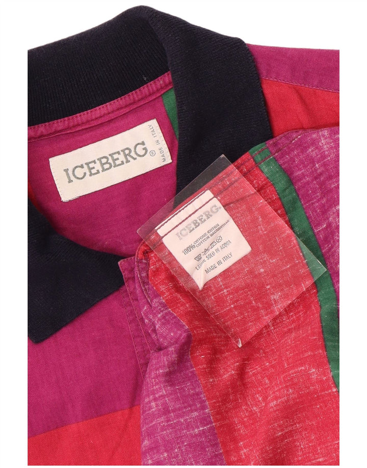 Camisa pulôver masculina de manga curta ICEBERG grande algodão listrado roxo