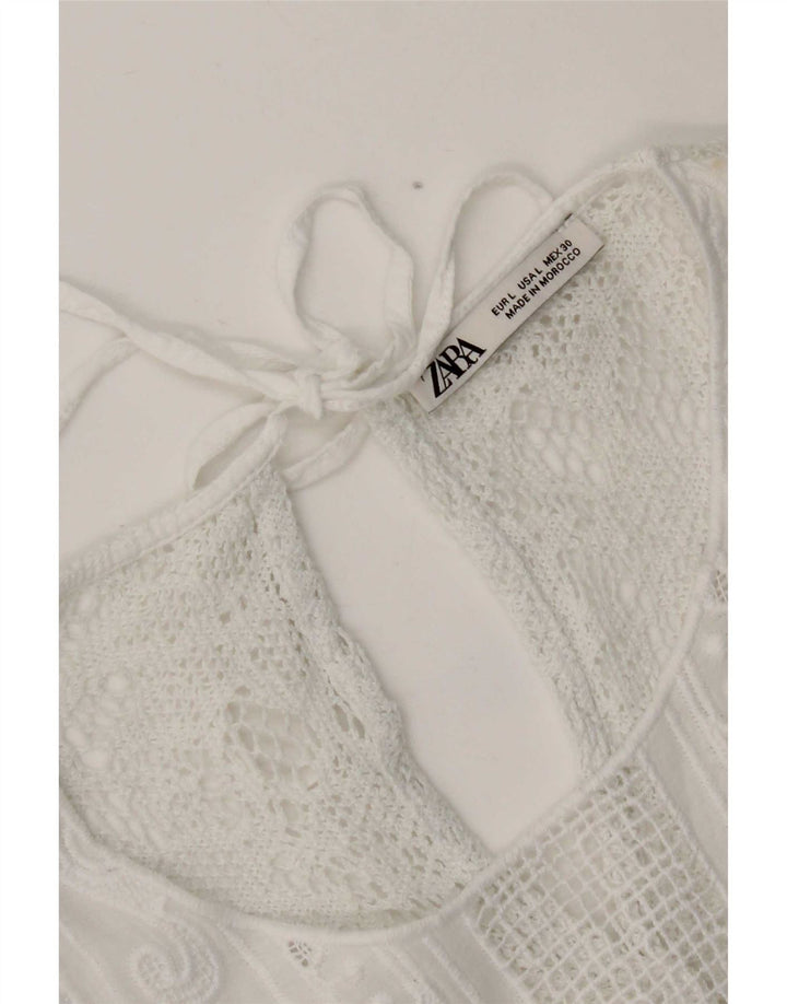 Blusa feminina Zara de renda cortada top UK 16 grande branco