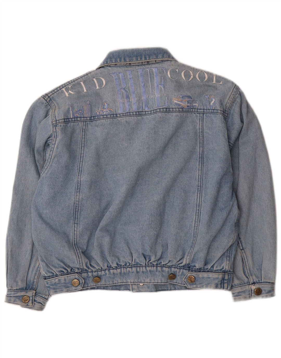 Jaqueta jeans gráfica vintage para meninos 11-12 anos grande algodão azul