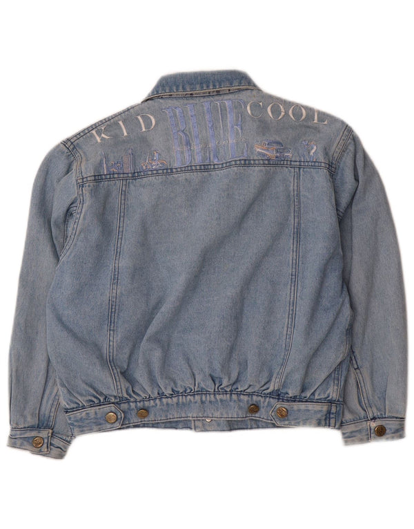 Jaqueta jeans gráfica vintage para meninos 11-12 anos grande algodão azul