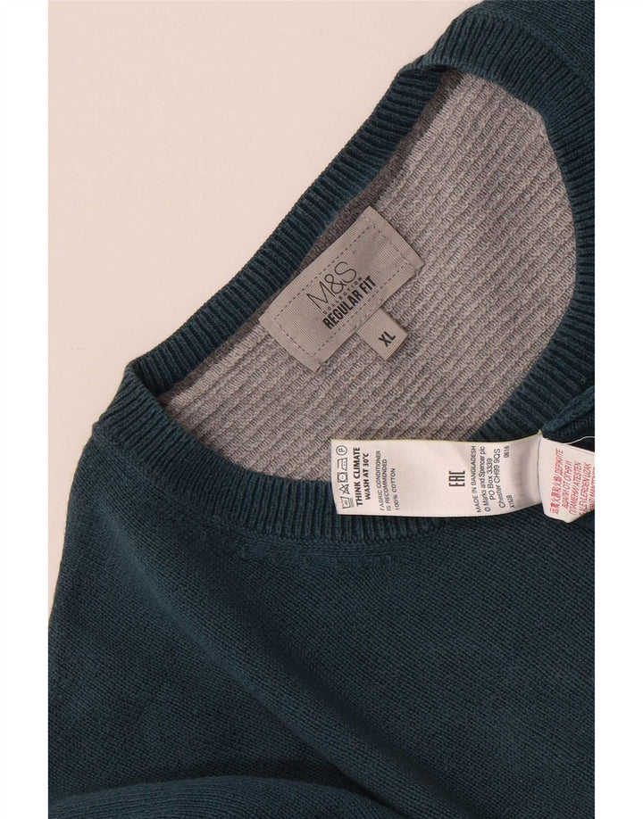 Suéter masculino Marks & Spencer com ajuste regular e gola redonda XL de algodão azul