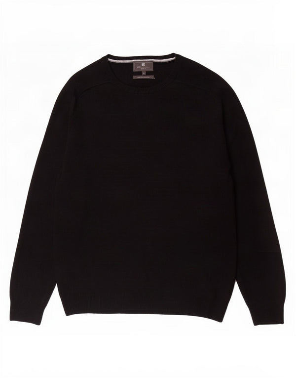 Suéter masculino Marks & Spencer com ajuste regular e gola canoa, grande lã preta