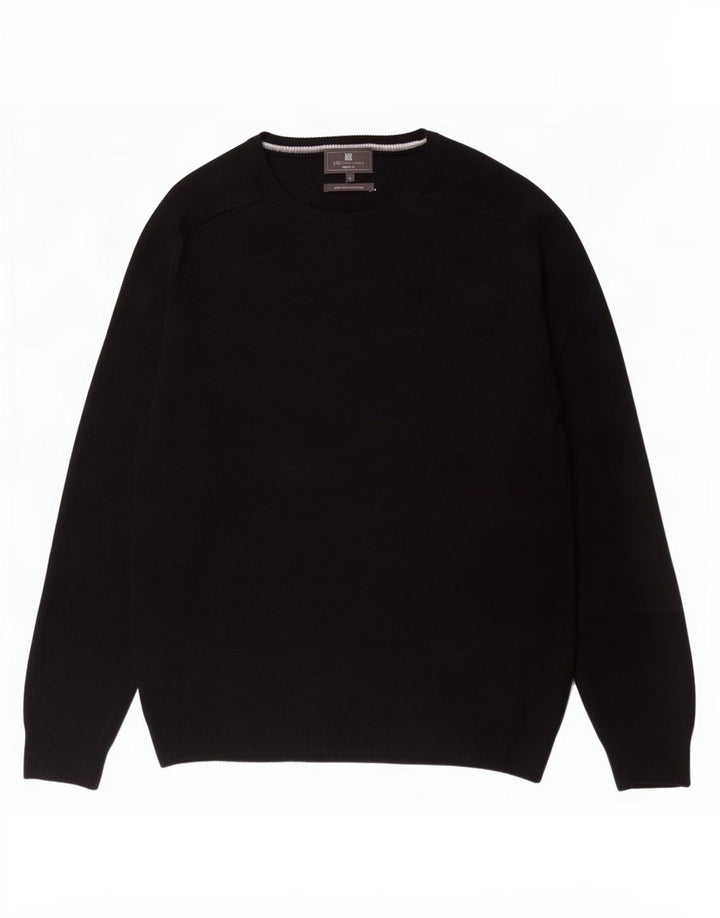 Suéter masculino Marks & Spencer com ajuste regular e gola canoa, grande lã preta
