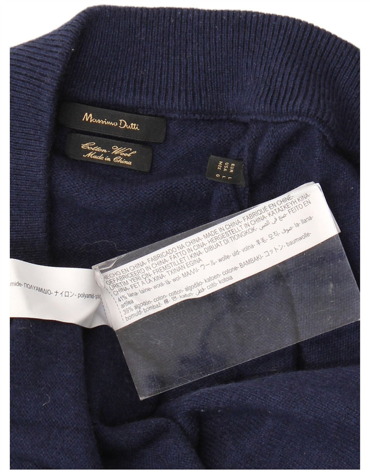 Suéter cardigã masculino Massimo Dutti grande lã azul marinho