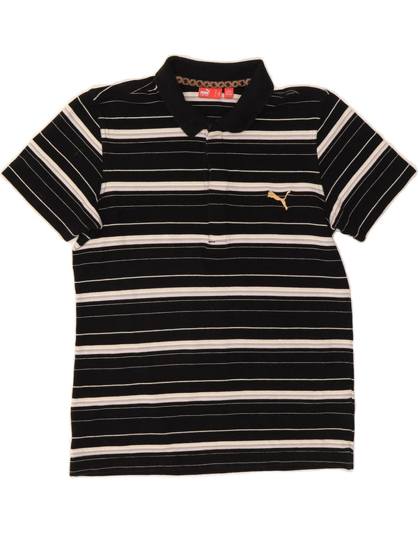 Camisa polo masculina PUMA pequena listrada preta de algodão