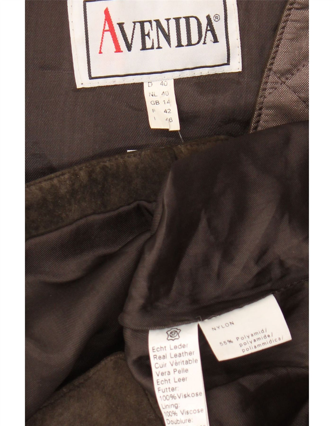 Colete feminino acolchoado de camurça VINTAGE Reino Unido 14 grande couro marrom colorido