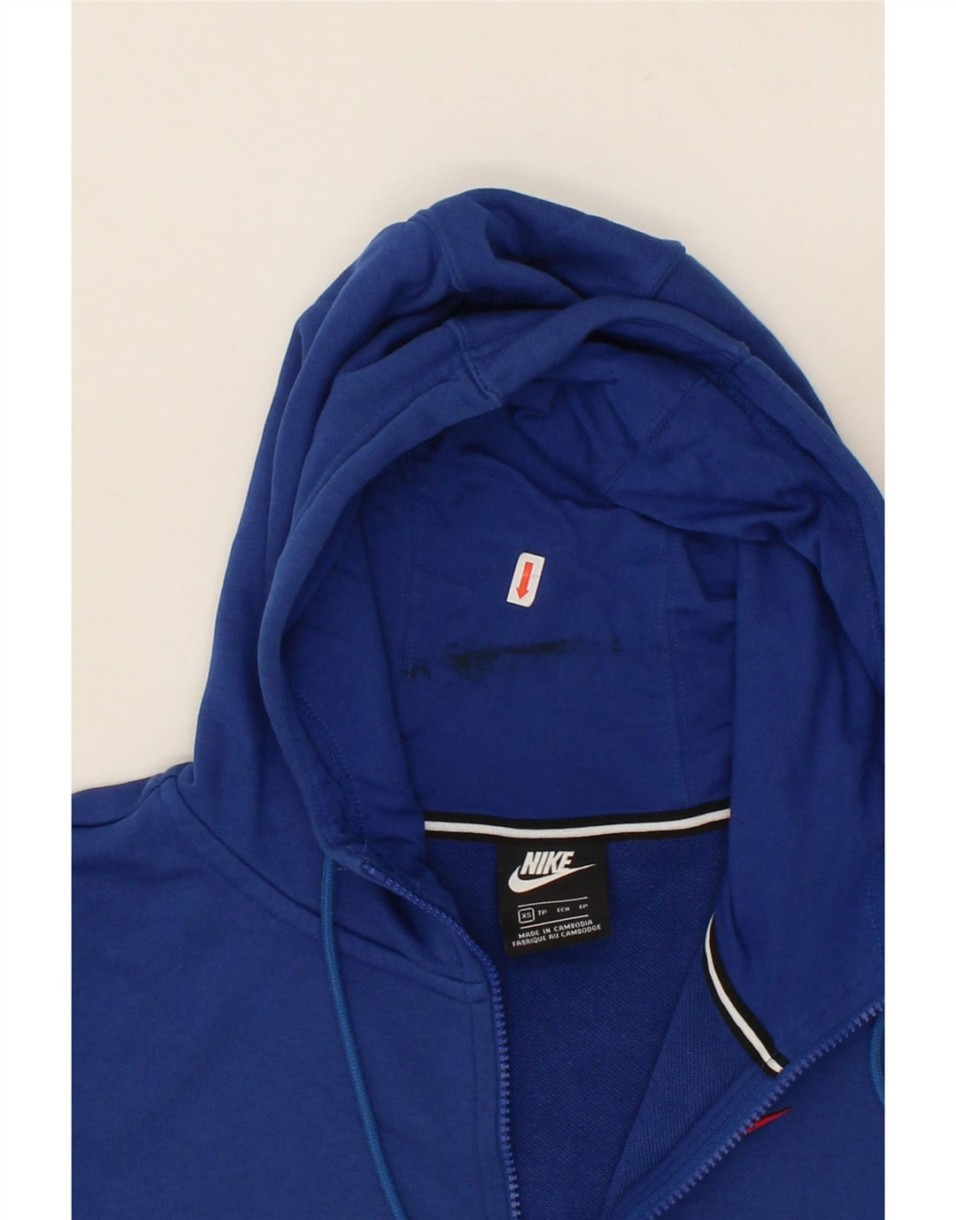 NIKE Mens Graphic Zip Hoodie Sweater XS Blue Colourblock Cotton Vintage Nike and Second-Hand Nike from Messina Hembry 