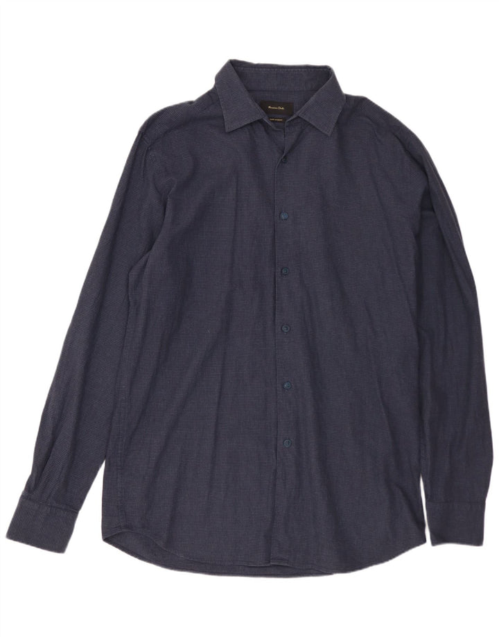 Camisa masculina Massimo Dutti grande algodão houndstooth azul marinho
