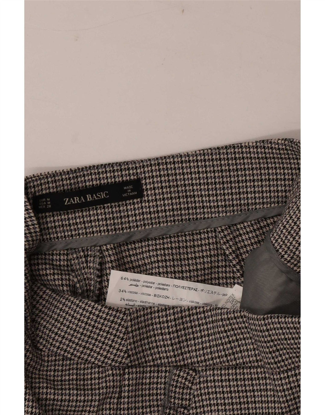 Zara Calça Chino Feminina Slim Médio W28 L26 Cinza Houndstooth Poliéster