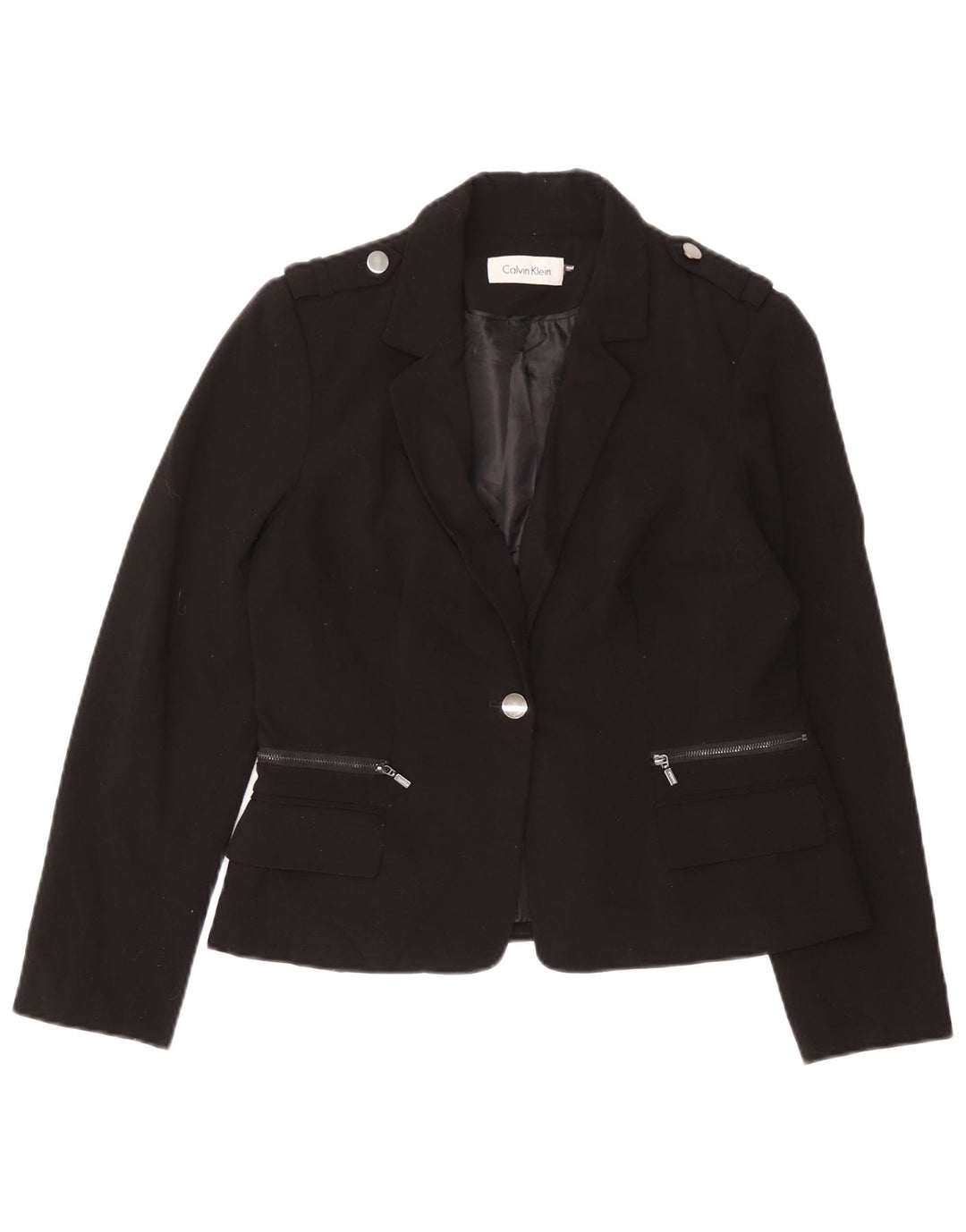 Jaqueta blazer militar feminina Calvin Klein com 1 botão Reino Unido 8 pequena preta