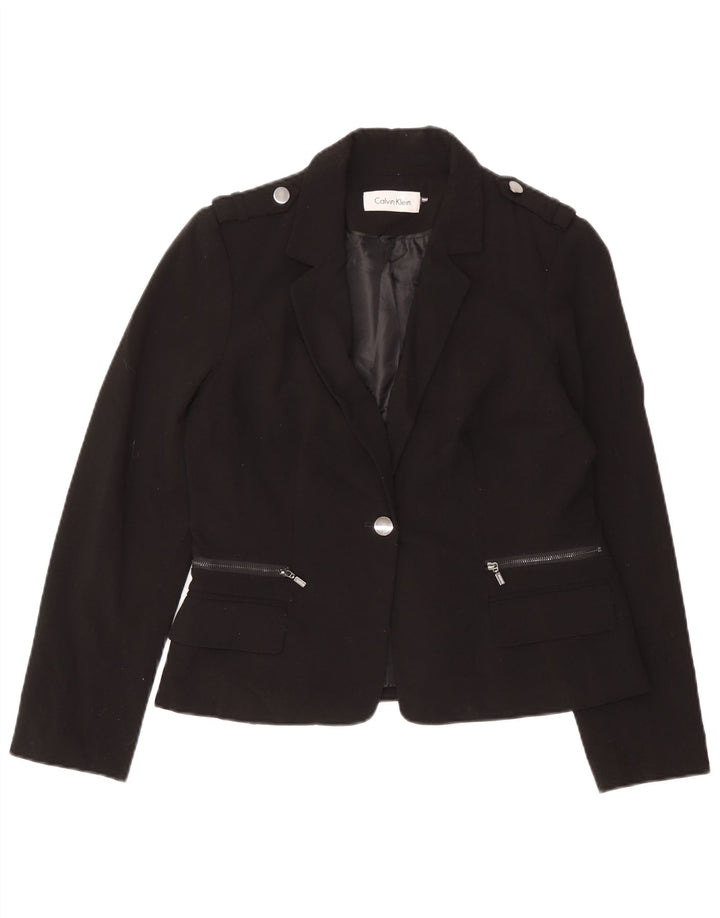 Jaqueta blazer militar feminina Calvin Klein com 1 botão Reino Unido 8 pequena preta