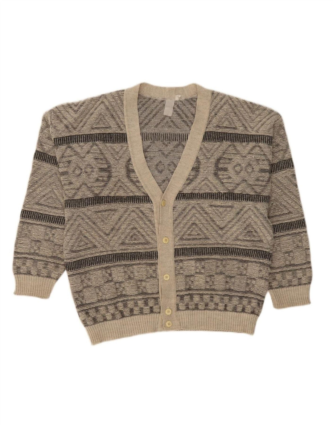Suéter cardigã masculino VINTAGE XL cinza geométrico
