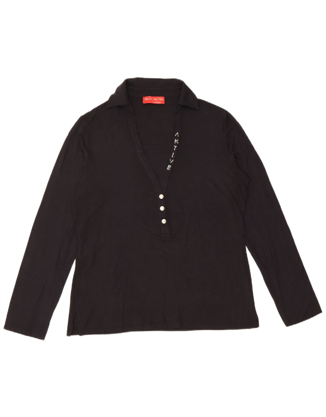 Camisa polo feminina de manga comprida PERTE BY KRIZIA Reino Unido 14 viscose preta média