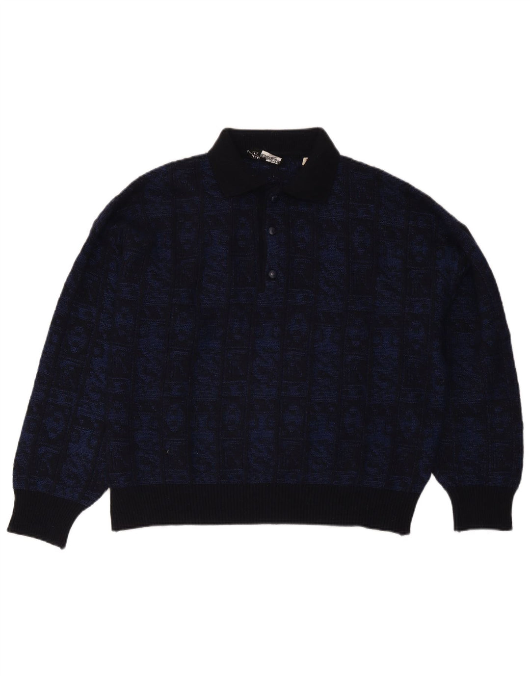 Suéter masculino Aeffe com gola polo IT 50 lã geométrica azul marinho médio