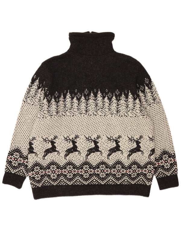 Suéter masculino vintage com zíper e pescoço 2XL preto Fair Isle Wool