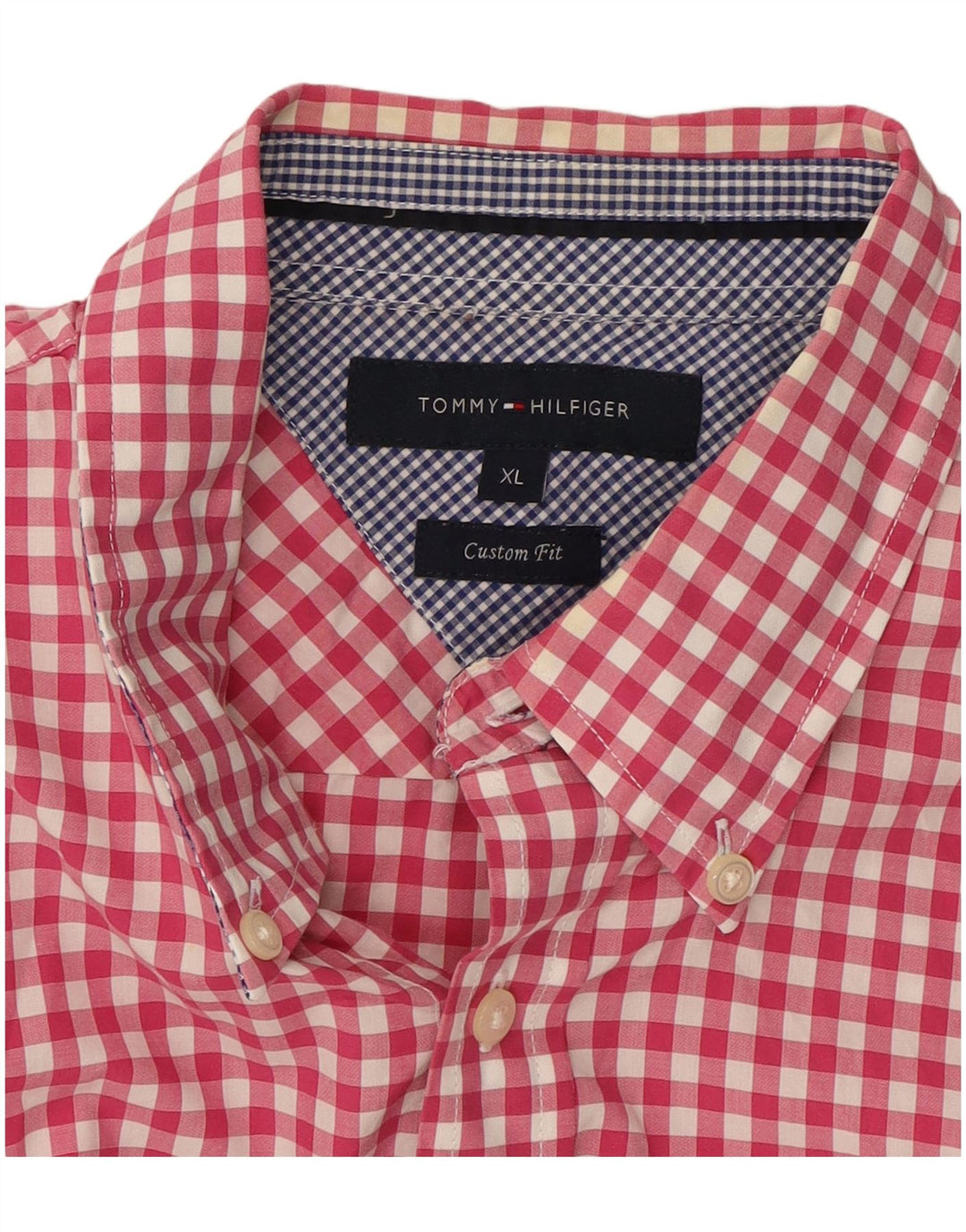 Camisa masculina TOMMY HILFIGER Custom Fit XL algodão guingão rosa