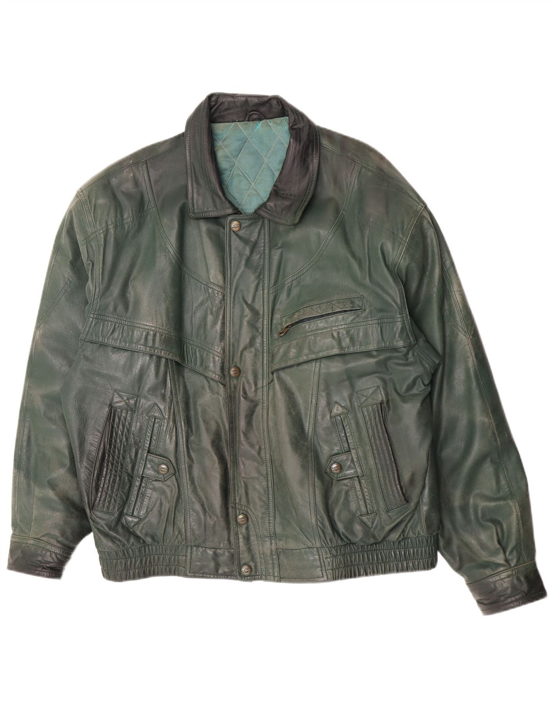 Jaqueta de couro masculina vintage IT 58 4XL couro verde
