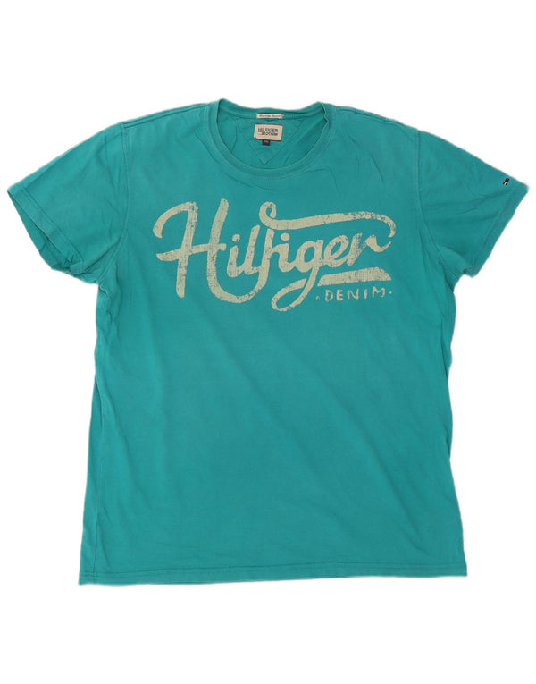 Tommy Hilfiger Mens Graphic T-Shirt Top 2XL Turquoise Cotton