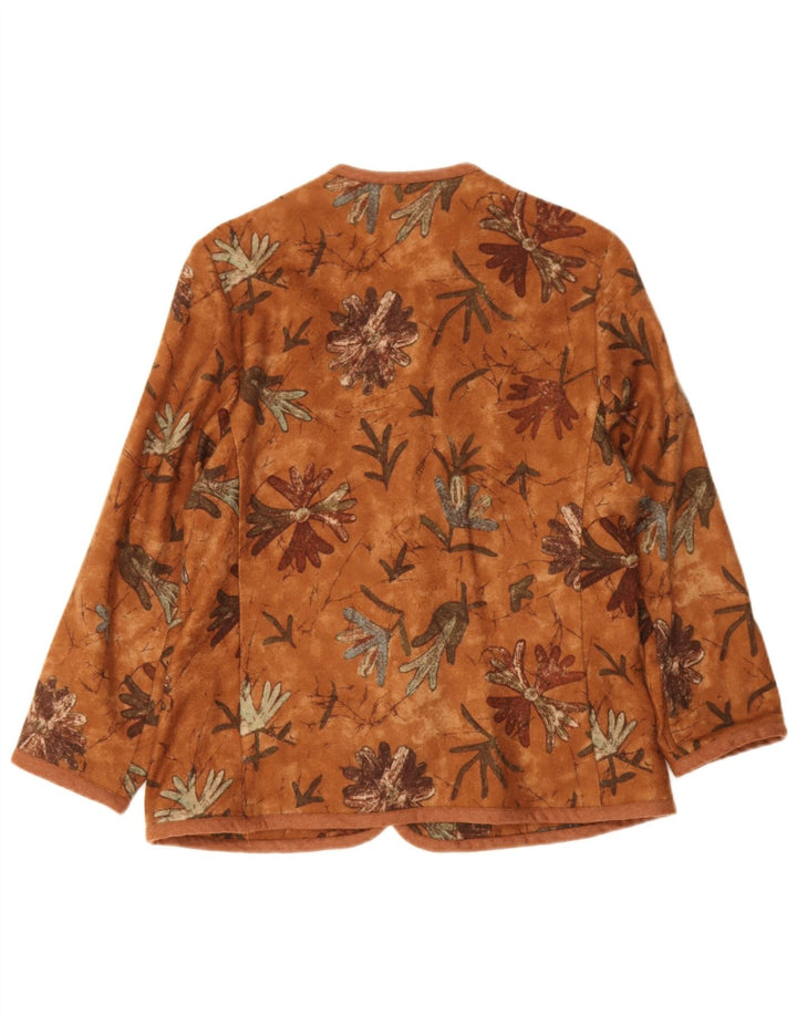 Jaqueta blazer feminina vintage com 5 botões Reino Unido 14 lã floral marrom médio
