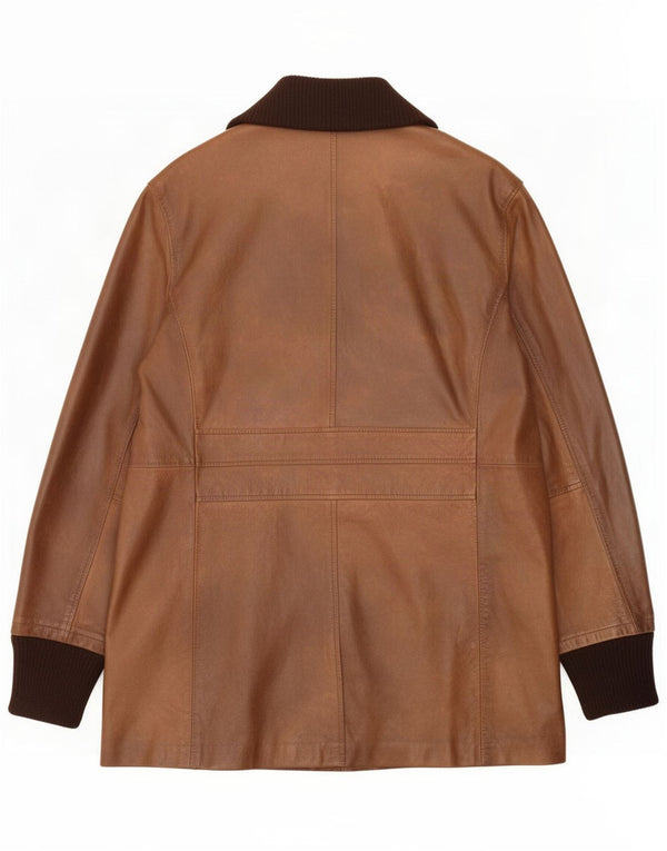 Casaco de couro masculino vintage Reino Unido 42 XL marrom Colorblock