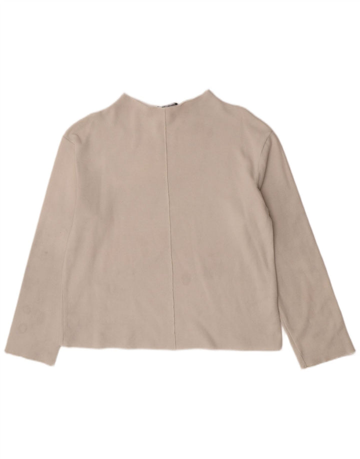 Top feminino Zara manga comprida UK 14 algodão branco médio