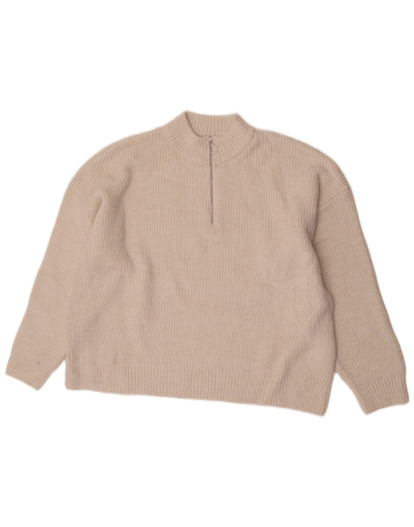 Suéter feminino Marks & Spencer com zíper e gola UK 22 3XL bege acrílico