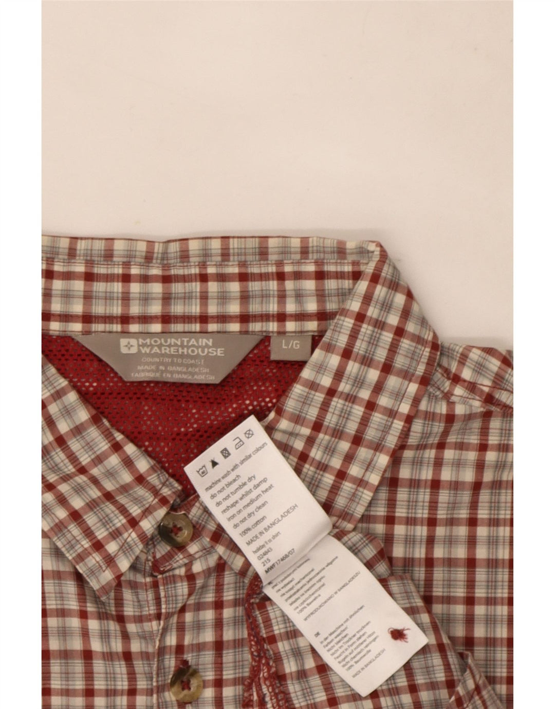 Camisa masculina de manga curta Mountain Warehouse grande algodão xadrez vermelho