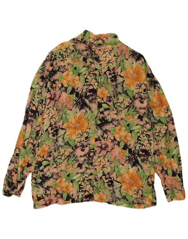 Blusa feminina vintage com gravata frontal UK 16 grande floral multicolorida