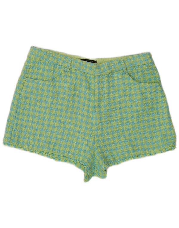 Zara Shorts feminino cintura alta casual 2XL W34 azul houndstooth algodão